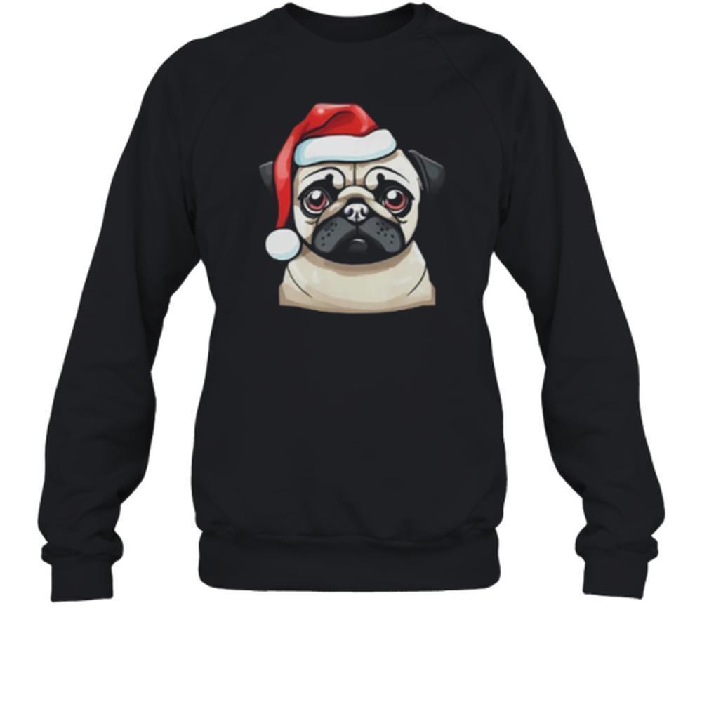 Cute Christmas Pug With Santa Hat T-Shirt